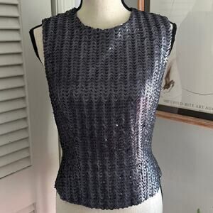 Vintage KATHLIN ARGIRO Womens Top Sequin Metallic Gray Evening Party Glam| 8